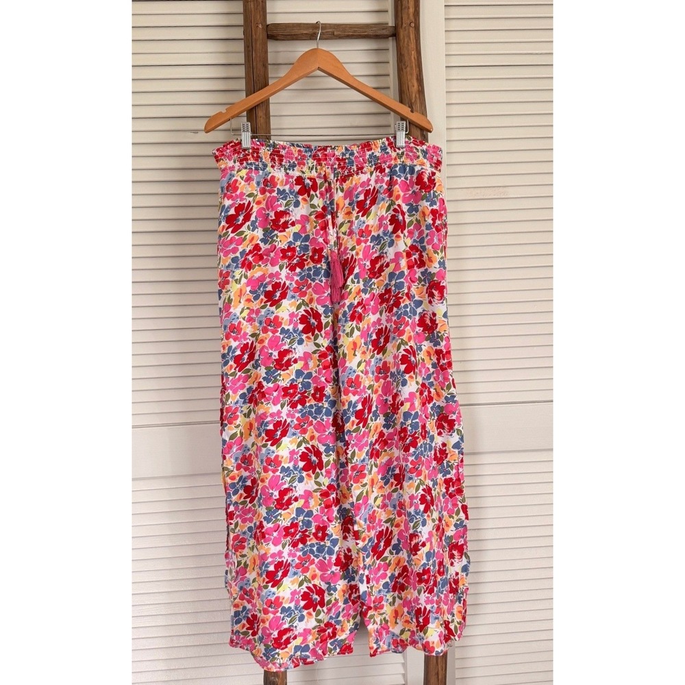 Roxy Floral Wide Leg Smocked Pants XXL Multicolor